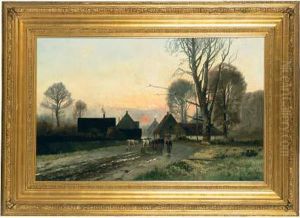 Retour Du Troupeau Au Village, Soleil Couchant by Jules Andrieu