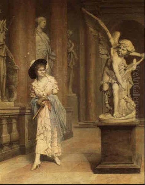 Jeune Femme Devant La Sculpture De Cupidon - view 1