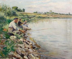 Fishing On A Summers Day by Alfred Louis Andrieux