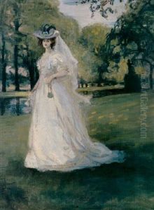 Portrait Of Lady Ottoline Morrell At Hampton Court by Charles Conder