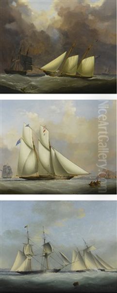 A Yacht And A Norwegian Coaster In A Storm; A Schooner Yacht Of The Royal Western Yacht Club Off Teignmouth And The 1000 Match Between Henry Bradley's Brig The Water Witch And Lord Belfast's Schooner Galatea: Three Paintings - view 1