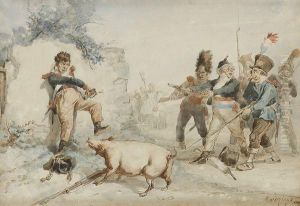 Cochon Et Soldats by Auguste Clement Andrieux