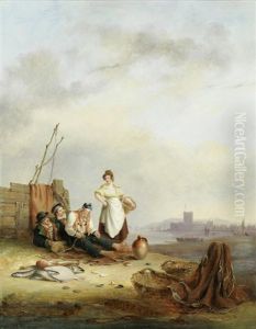 Fisherfolk On The Foreshore At Carrick Fergus, Northern Ireland