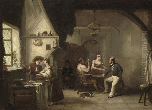 A Plymouth Tavern Interior With Men Smoking At A Table - view 1