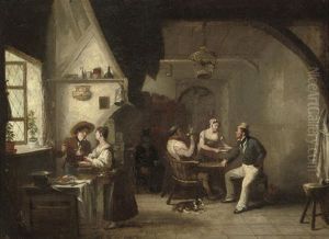 A Plymouth Tavern Interior With Men Smoking At A Table