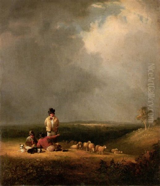 Shepherds On A Hillside With Their Flock - view 1