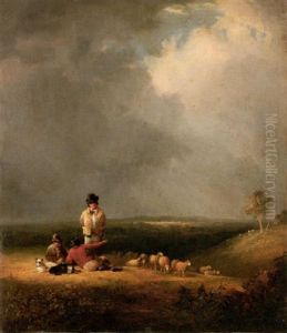 Shepherds On A Hillside With Their Flock