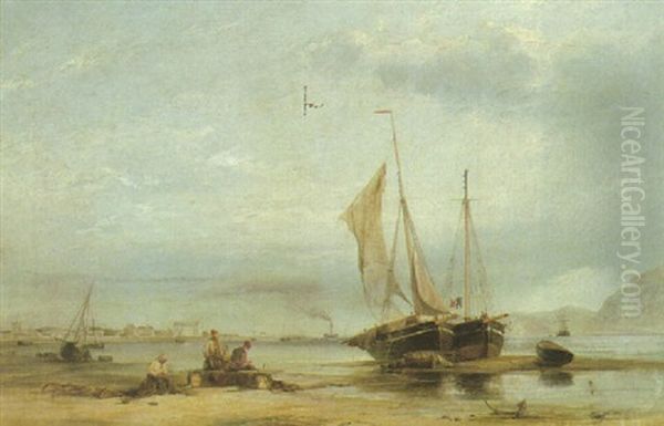 A View Of The Menai Straits, Anglesey With Fishermen Mending The Nets - view 1