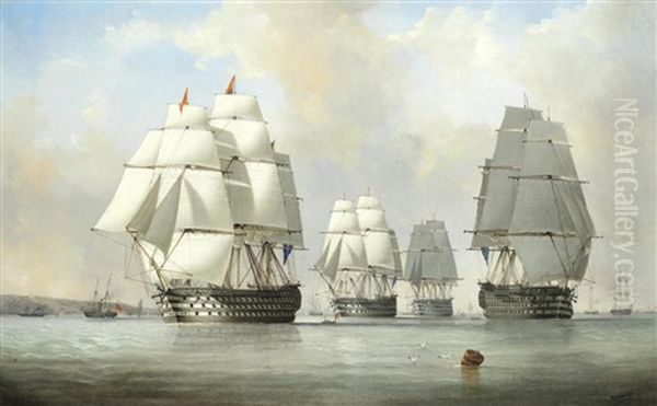 Ships-of-the-line From The 'experimental Squadron' Underway In Light Winds In Osborne Bay, 15th July 1845 - view 1