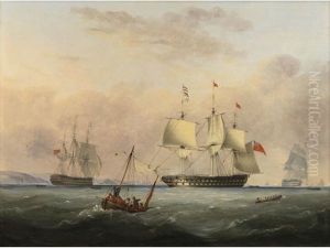 A 74 Gun Ship Of The Line Entering Plymouth Sound by Nicholas Matthew Condy