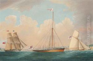 Yachts Of The Royal Yacht Squadron Racing Off Cowes And A Racing Yacht Of The Royal Yacht Squadron In The Solent (pair) by Nicholas Matthew Condy