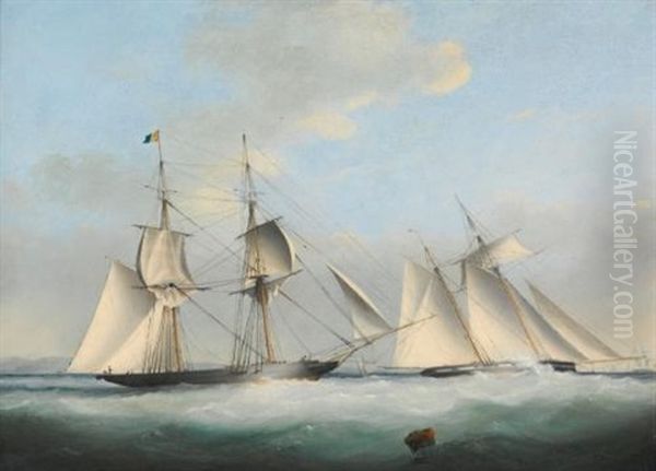 A Schooner Yacht Of The Royal Western Yacht Club Off Teignmouth, A Yacht And A Norwegian Coaster In A Storm And The Thousand Guinea Match Between Henry Bradley's Brig The Water Witch And Lord Belfast's Schooner Galatea (3 Works) - view 1