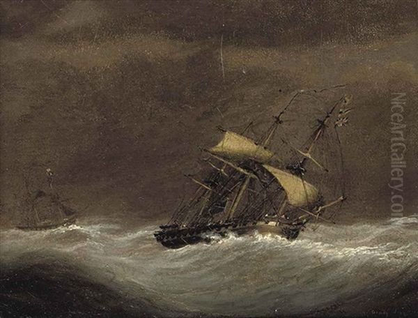 A Royal Navy Frigate Reefed-down In Heavy Seas - view 1