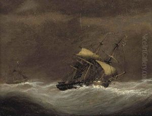 A Royal Navy Frigate Reefed-down In Heavy Seas