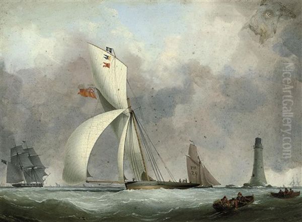 The Royal Victoria Yacht Club's Gadfly Running Past The Eddystone Lighthouse - view 1