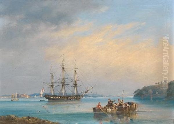 A Frigate Of The Royal Navy At Anchor In The Barn Pool, Off Mount Edgcumbe, Plymouth - view 1