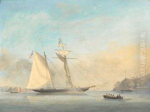 The Royal Yacht Squadron's Crusader Becalmed In The Barn Pool, Off Mount Edgcumbe, Plymouth by Nicholas Matthew Condy