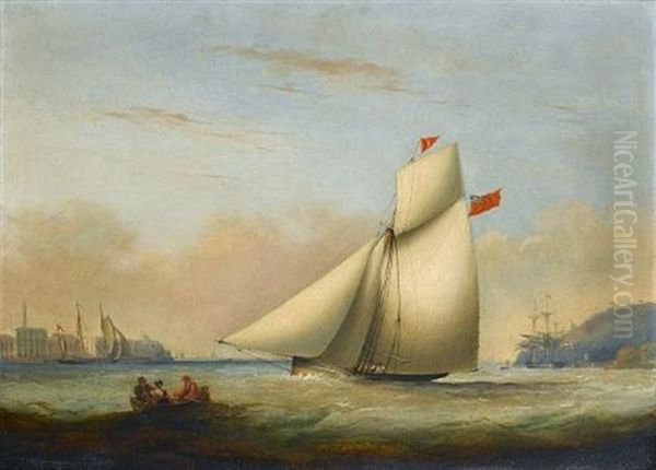 A Racing Cutter Under Full Sail Running Up The Hamoaze Past The Buildings Of The Royal William Victualling Yard At Stonehouse, Plymouth - view 1