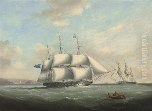 H.m.s. "pique" Emerging From Plymouth Sound And Exchanging Signals With An In-bound Frigate Off Her Port Bow - view 1