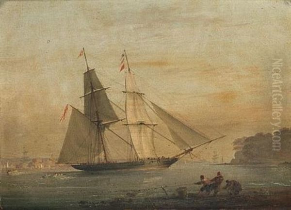 The Brig "anonyma" Heaving-to In The Barn Pool, Below Mount Edgecumbe, Plymouth Sound - view 1