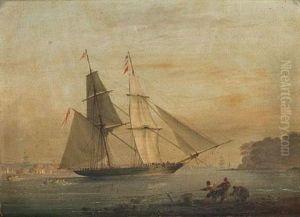 The Brig "anonyma" Heaving-to In The Barn Pool, Below Mount Edgecumbe, Plymouth Sound