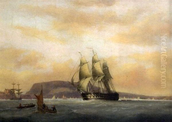 A Man-of-war In Plymouth Sound, With Mount Edgcumbe Behind - view 1