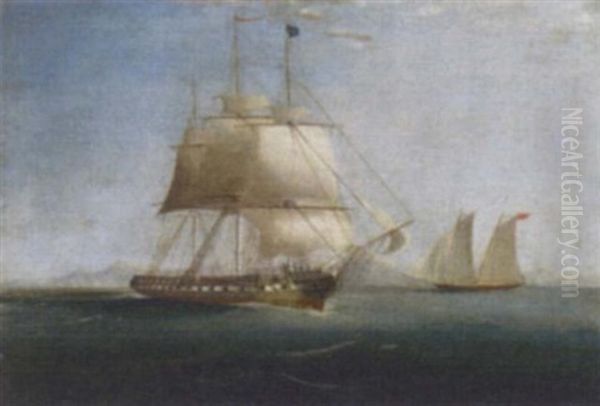 A Frigate Of The Royal Navy Under Reduced Sail Off The Mediterranean Coast - view 1