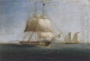A Frigate Of The Royal Navy Under Reduced Sail Off The Mediterranean Coast by Nicholas Matthew Condy