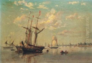 Schooners At Their Moorings Before A Low Countries Port