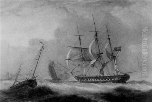 A Frigate And Other Shipping In Heavy Seas Off The South Coast - view 1