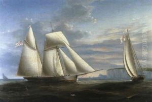 A Topsail Schooner And A Schooner Of The Royal Yacht Squadron Tacking In A Foul Tide To The West... by Nicholas Matthew Condy