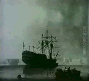 A British Man Of War Off Plymouth by Nicholas Matthew Condy