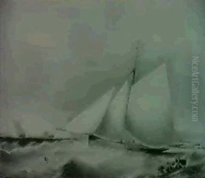 A Racing Yacht Off A Rocky Coast by Nicholas Matthew Condy