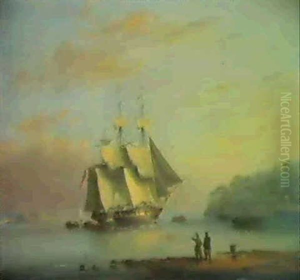 A British Frigate Off The Coast At Mount Edgecumbe, Plymouth - view 1