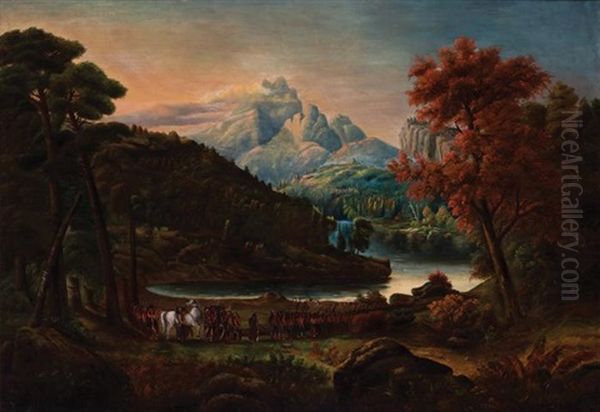 River Landscape With A Native American Procession - view 1