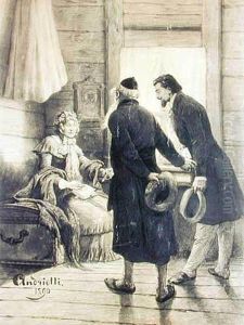 Odwiedziny, 1890 R. by Michal Elwiro Andriolli
