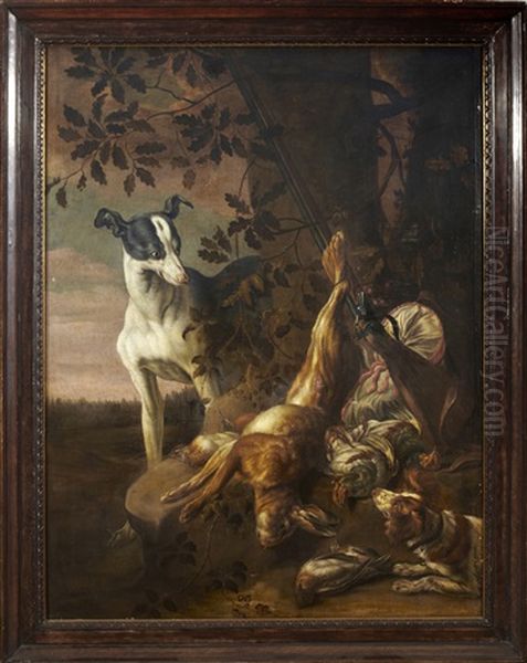 Jaktstilleben Med Hare, Kramsfagel Och Jakthundar - view 1