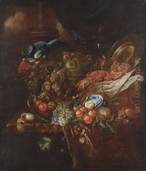 Prunkstillleben Mit Papagei, Hummer Und Eichhornchen - view 1