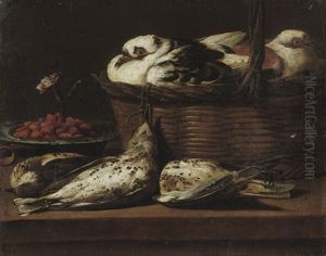 Doves In A Wicker Basket by David de Coninck