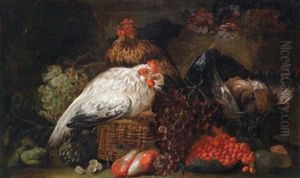 Ein Stillleben Mit Huhnern, Weintrauben, Birnen Und Erdbeeren Ein Stillleben Mit Huhnern, Weintrauben, Birnen Und Erdbeeren