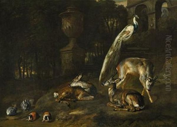 Ornamental Garden With Peacock, Deer, Rabbits And Guinea Pigs - view 1