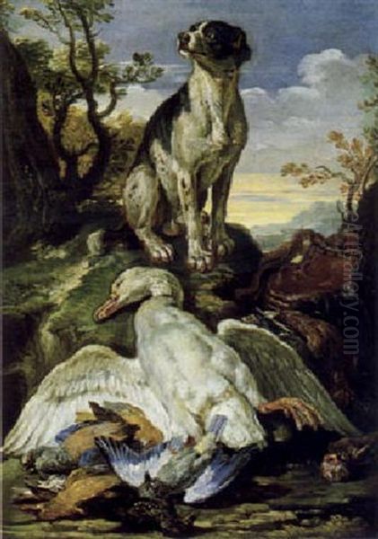 Erlegtes Federwild Von Einem Jagdhund Bewacht - view 1
