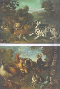 A Hound Guarding Hunting Equipment And Game In A Landscape by David de Coninck