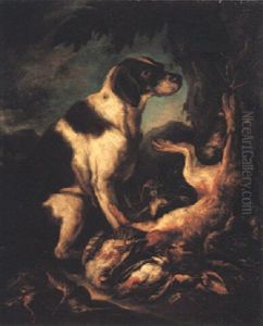 Dog Guarding A Still Life Of Game In A Landscape by David de Coninck