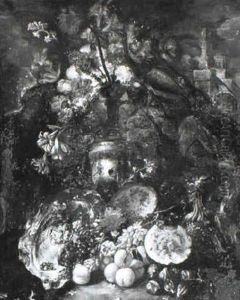 Still Life Of Flowers And Fruit by David de Coninck