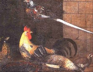 Coq, Poules Et Pigeons Dans Un Poulailler by David de Coninck