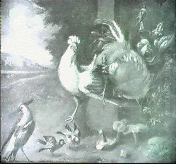 Exotic Wildfowl In A Landscape, Ruins Beyond - view 1