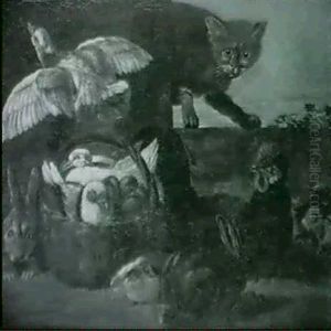 Chat Guettant Des Lapins, Pigeons Et Volailles by David de Coninck