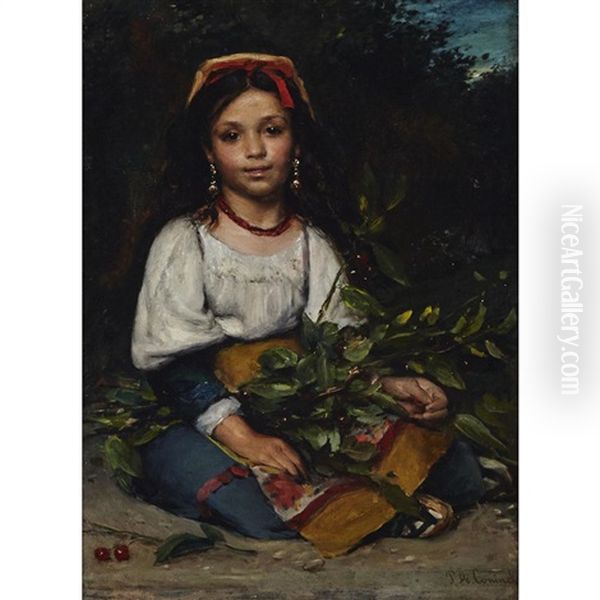 Young Neapolitan Girl With Cherries In The Field - view 1