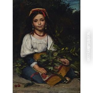 Young Neapolitan Girl With Cherries In The Field by Pierre Louis de Coninck